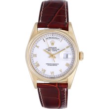 Men's Rolex President 18k Gold Day-Date Watch White Roman Dial 18238