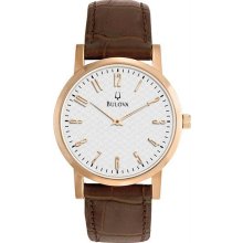 Men's Rose Gold Tone Case White Dial Brown Leather Strap