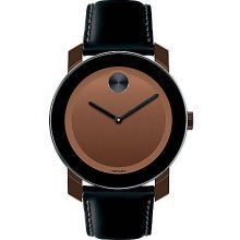 Men's Round Black & Brown Leather Watch
