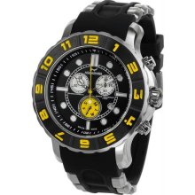 Men's Rugged Quartz Chronograph Black Dial Bezel Rubber Strap Yellow B