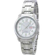 Men's Seiko 5 Stainless Steel Case and Bracelet White Tone DIal Day and Date