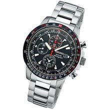 Men's Seiko Solar Alarm Silver-Tone Stainless Steel Watch with Round Black Dial (Model: SSC007) seiko