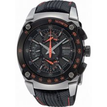 Men's Seiko Spc039p2 Sportura Flyback Chronograph Grey Dial Black Leather Watch
