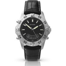 Mens Sekonda Black Faux Leather Combi Quartz Watch 3061