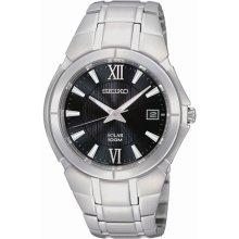 Men's Silvertone Stainless Steel Solar Watch With Black Dial