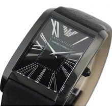 Men's Sportivo Stainless Steel Case Leather Bracelet Black Tone Dial R