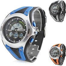 Men's Sporty Multi-Functional Rubber Digital Analog Multi-Movement Wrist Watch (Black)