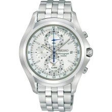 Men's Stainless Steel Alarm Chronograph White Dial Link Bracelet