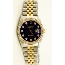 Men's Stainless Steel & Gold Datejust Model 16013 Jubilee Band Black Diamond Dial & Diamond Bezel