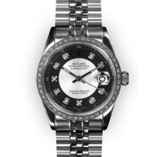 Men's Stainless Steel Black Tux Dial Beadset Bezel Rolex Datejust