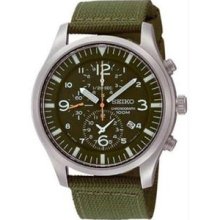 Men's Stainless Steel Case Chronograph Green Dial Green Nylon