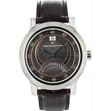 Men's Stainless Steel Case Brown Tone Dial Leather Bracelet Date