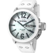 Men's Stainless Steel Case Ceo Canteen Quartz Mother of Pearl Dial Lea
