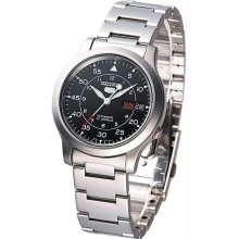 Men's Stainless Steel Case Automatic Black Dial Nylon Strap Day and Date