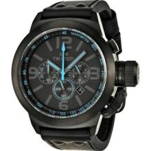 Men's Stainless Steel Case Chronograph Black Dial Light Blue Hands