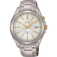 Men's Stainless Steel Kinetic Silver Dial Date Display Gold Hour