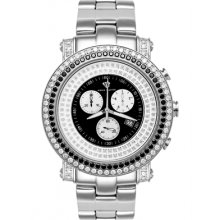 Mens Stainless Steel Power Watches with 2 Row Diamond Dial 19-6