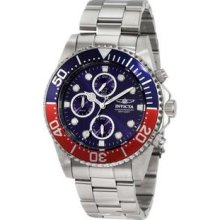Men's Stainless Steel Pro DIver Quartz Chronograph Blue Dial Red and