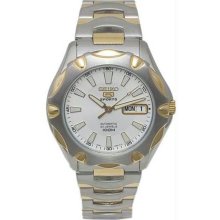 Men's Stainless Steel Two Tone Seiko 5 Automatic White Dial