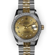 Men's Two Tone Champagne Dial WG Beadset Bezel Rolex Datejust (377)
