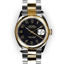 Men's Two Tone Oyster Black Arabic Dial Smooth Bezel Rolex Datejust