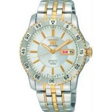 Men's Two Tone Seiko 5 Silver Tone Dial Automatic Link