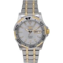 Men's Two Tone Stainless Stee Seiko 5 Silver Tone Dial Automatic Link