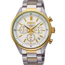 Men's Two Tone Stainless Steel Case and Bracelet Chronograph White Dial