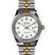 Men's Two Tone White Dial WG Beadset Bezel Rolex Datejust (495)