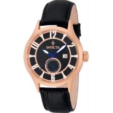 Men's Vintage Rose Gold Tone Stainless Steel Case Leather Bracelet