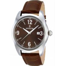 Men's Vintage Stainless Steel Case Leather Bracelet Brown Dial Date