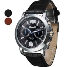 Men's Water Resistant Style PU Quartz Analog Wrist Watch (Assorted Colors)