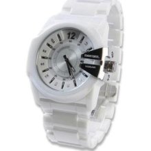 Men's White Ceramic Case and Bracelet Silver Dial Date
