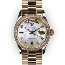 Men's White MoP Dial Beadset Bezel Rolex Day Date President