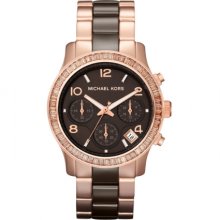 Michael Kors Ceramic Runway Rose Gold & Brown Ladies Watch MK5678