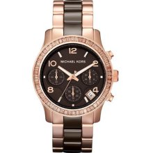 Michael Kors Ladies Ceramic Rose-Gold tone with Brown Chronograph MK5678