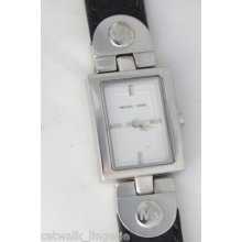 Michael Kors Mk2110 Women's White Dial And Black Leather Strap Watch