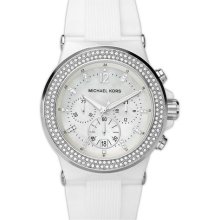 Michael Kors Mk5392 White Glitz Ceramic Chronograph Rubber Strap Womens Watch