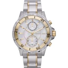 Michael Kors Mk5568 Garret 2 Tone Gold Silver Pearl Dial Chrono Watch