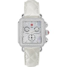 MICHELE Deco Diamond Whisper White Quilted Leather