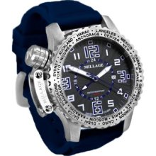 Millage Moscow Men's Swiss Made Quartz GMT Blue Silicone Strap Watch