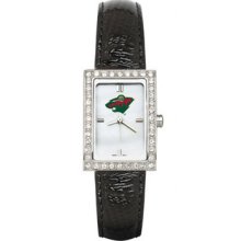 Minnesota Wild Ladies Allure Watch Black Leather Strap LogoArt