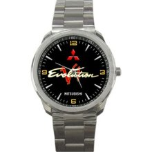 Mitsubishi Evo 10 Ralli Art Silver Sport Metal Mens Watch