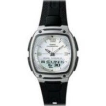 Mns 30Pg Databank Analog Watch Ana Digi Chrono Wht Dial w/Blk Resin