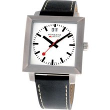 Mondaine Men's Black Leather Band White Dial Square Case Watch A685.30336.11sbb