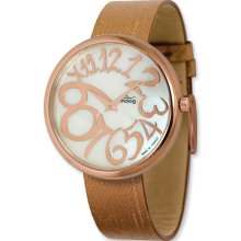 Moog Rose-Plated Round MOP Dial Watch W/(PM-105RG) Brown Band