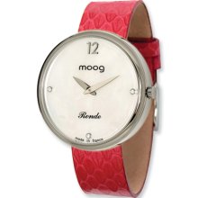 Moog Stainless Steel Round White Dial Watch W/ (SN-02) Red Band