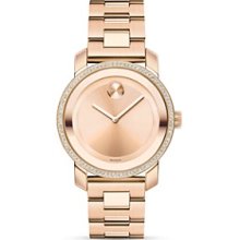 Movado Bold 3600151 Mid-Size Gold Plated Stainless Steel Bracelet Watch With Diamond Bezel