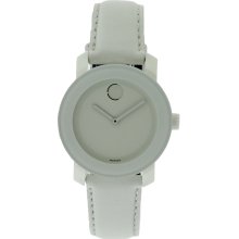 Movado Bold Medium White Leather Unisex Watch 3600023 - White - White Gold