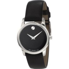 Movado Ladies Stainless Steel Case Museum Black Dial Black Leather Strap 0606503